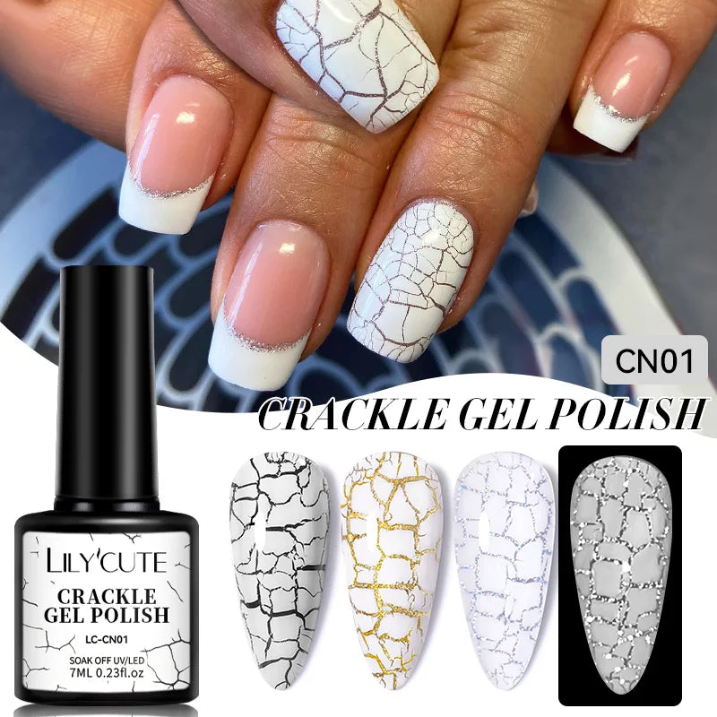 LILYCUTE 7ml Neon Crackle Gel Nail Polish Summer Fluorescent Quick Drying Semi Permanent UV Gel Nail Art Varnish DIY Manicure