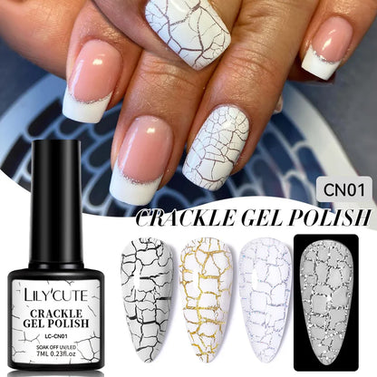 LILYCUTE 7ml Neon Crackle Gel Nail Polish Summer Fluorescent Quick Drying Semi Permanent UV Gel Nail Art Varnish DIY Manicure