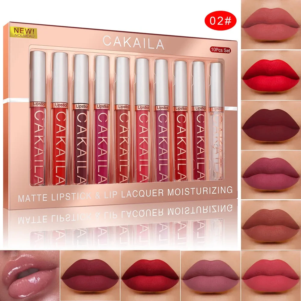 10pcs/set Nude Lip Gloss Matte Velvet Lipstick Waterproof Long-lasting  Liquid Lipstick Women Moist Lip Tint