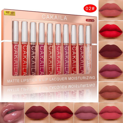 10pcs/set Nude Lip Gloss Matte Velvet Lipstick Waterproof Long-lasting  Liquid Lipstick Women Moist Lip Tint