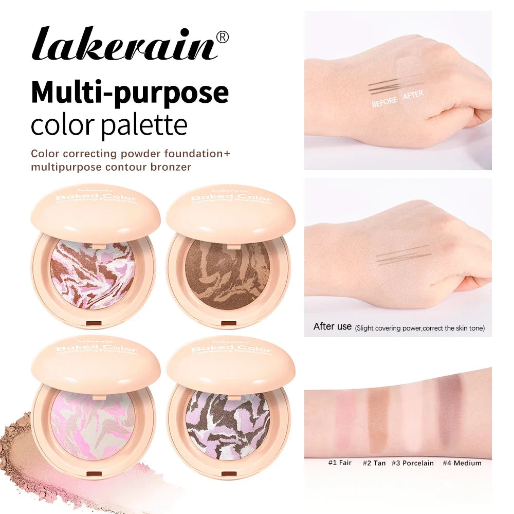 Matte Baked Color Correcting Foundation Bronzer Pressed Powder Compact Long Lasting Oil Control Loose Setting Powder Foundation