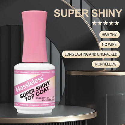 Hassleless Single Pack Ultra-Gloss Top Coat Gel Nail Polish - Glossy gel top coat, clear and removable LED nail polish, long-las