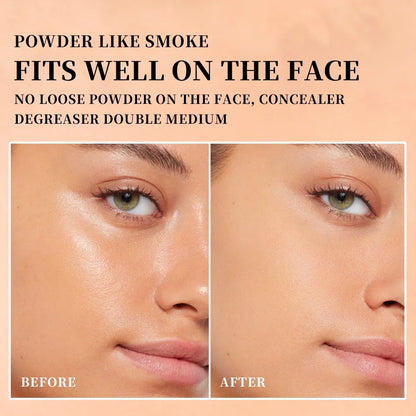 QIBEST Pressed Powder Oil-Control Long-Lasting Face Setting Powder Compact Powder Full Coverage Concealer Makeup Base Foundation