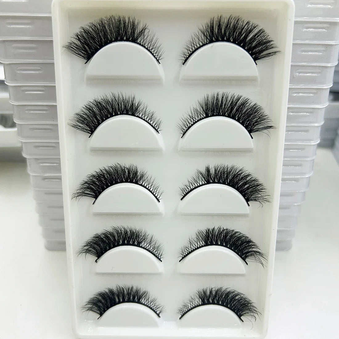 5/7 Pairs Soft Natural 3D Mink False Eyelashes Cat Eye Elongated Winged Lashes Faux Cils Make Up Beauty Tools Wholesale