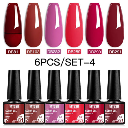 MTSSII 6PCS/Set Sparkly Red Roes Red Gel Nail Polish Shinning Nail Art LED UV Gel Varnish Nail Supplies Manicure Kit for Nails