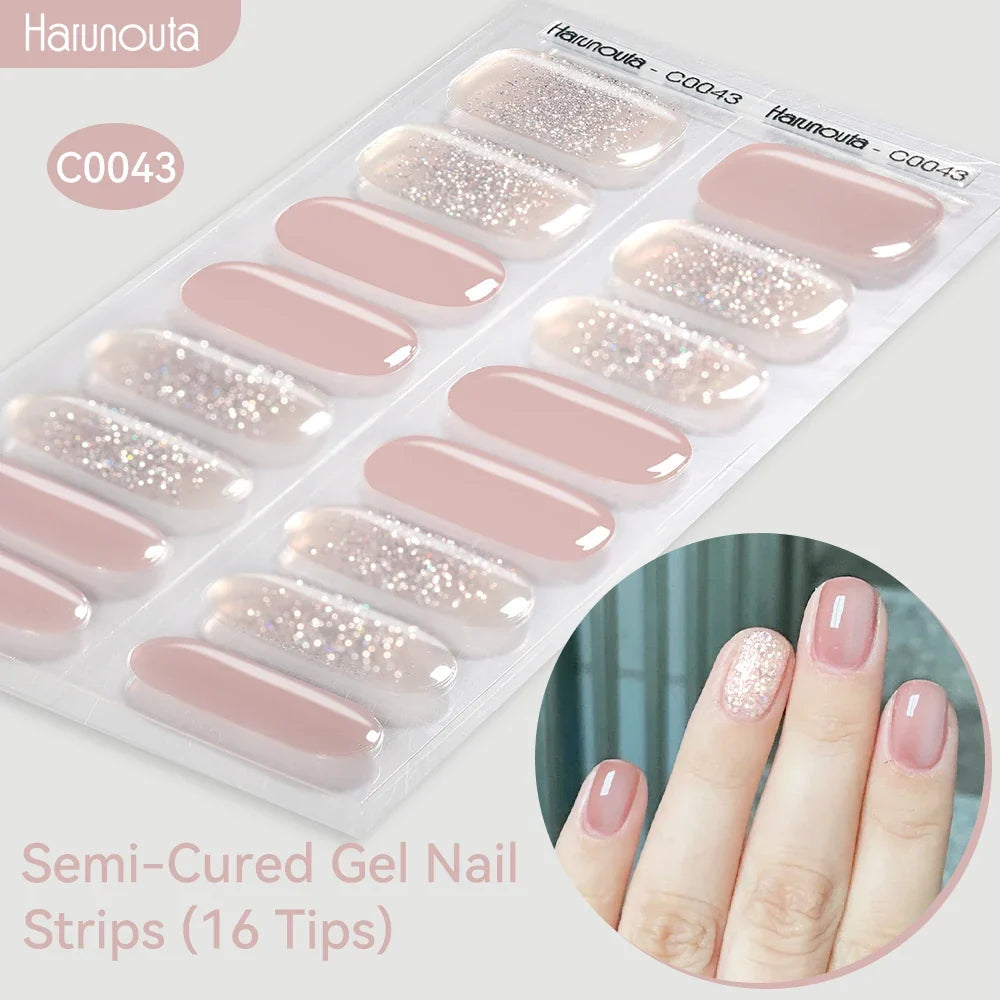 Gradient Auroras Semi Cured Gel Nail Strips Sparkly Shinning DIY Gel Polish Stickers for Nails Works with UV/LED Nail Lamps