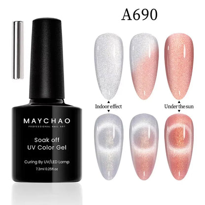 MAYCHAORomantic Galaxy Cat Eye Gel Nail Polish With Magnet Soak off UV Holographic Magnetic Rainbow Gel Polish for Nail Manicure
