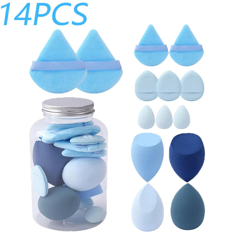 14PCS Makeup Sponge Set with Storage Jar Velvet Beauty Blenders Beauty Egg Powder Puffs Make Up Accessories Women Makeup Tools