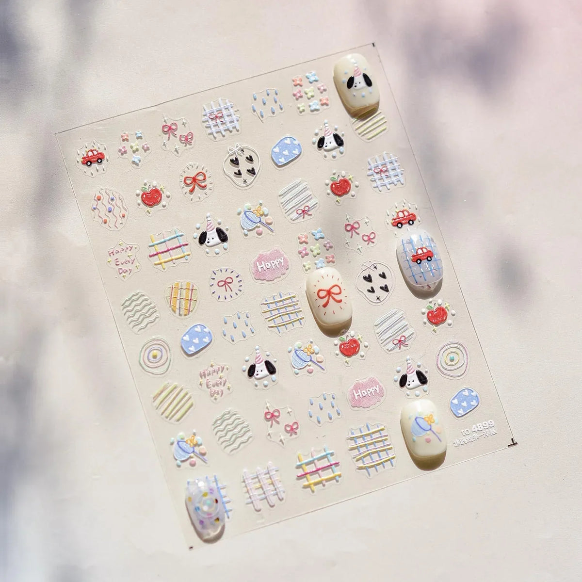 Lovely Animal Graffiti Cat Claw Rabbit Bunny Bear Dog Flower Fruit Dim Sum Candy Sunflower Adhesive 5D Nail Art Stickers Decal