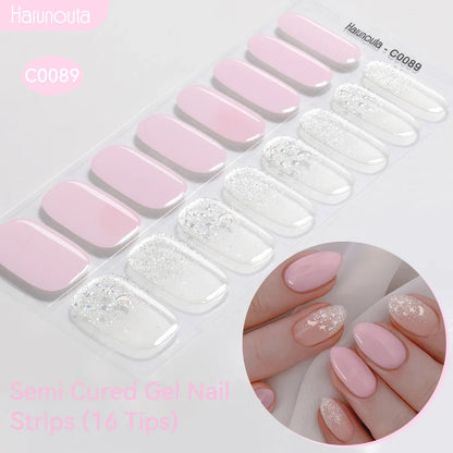 Gradient Auroras Semi Cured Gel Nail Strips Sparkly Shinning DIY Gel Polish Stickers for Nails Works with UV/LED Nail Lamps
