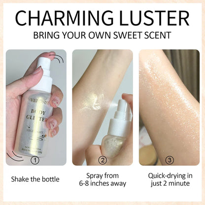 Liquid Shimmer Body Highlighter Oil Makeup,Glitter Spray Oil Lotion,Full Body & Face Glow-Up Liquid Lotion for All Skin Type