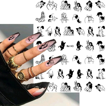 Nail Art Stickers Woman Girl Sexy Sticker Body Press on Nail Slider Black White Decal Decoration Nail Design Accessories Wraps