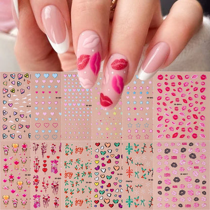 1sheet 5D Sexy Red Lips Nail Decal Stickers KISS Love Heart Valentine's Day Self-adhesive Nail Slider DIY Romantic Nail Decor
