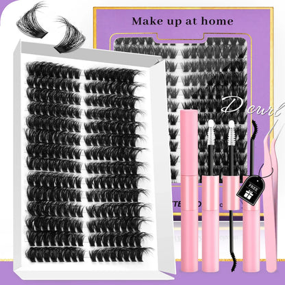 GROINNEYA DIY Eyelash Extension Kit Lashes Clusters Set Mix Eyelashes Full Set With Lash Bond&Seal and Eyelash Tweezers Makeup