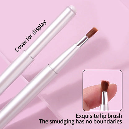 2pcs fashion telescopic lip brush lipstick brush telescopic portable round head dye cover makeup artist professional lip liner