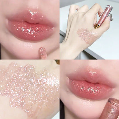 Moisturizing, plump and sparkling lip gloss, water-glossy mirror lip glaze, moisturizing and moisturizing lip oil for pouty lips