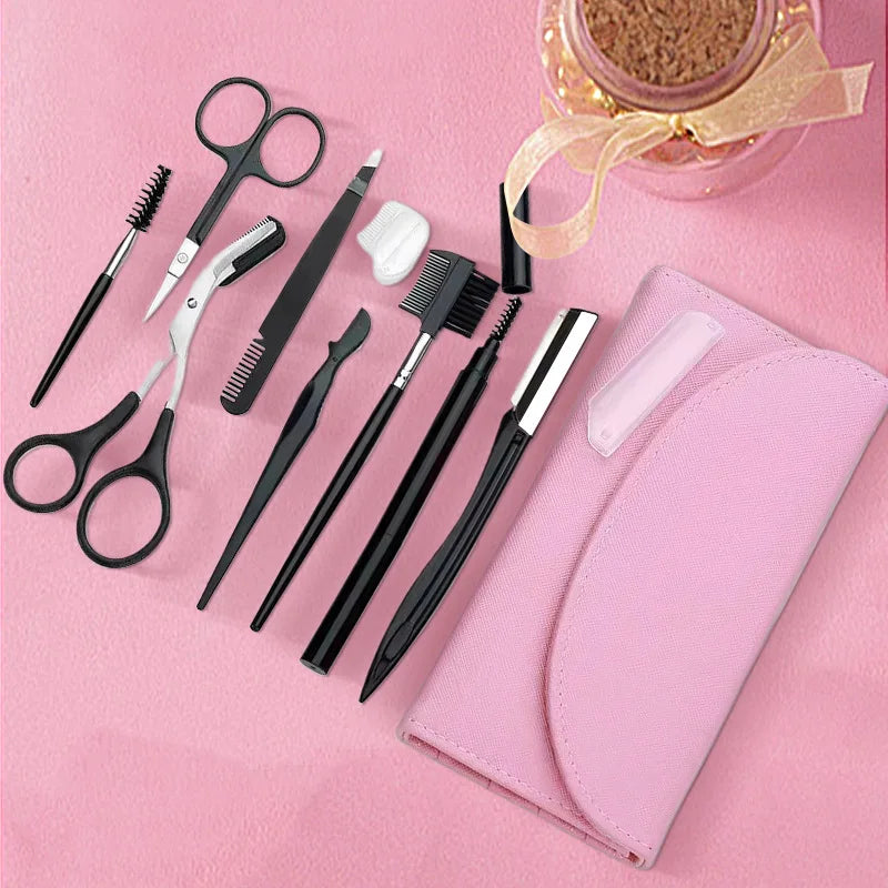 8pcs Professional Stainless Steel Eyebrow Trimming Tool Set Eyebrow Comb Eye Brow Tweezers Cutter Multi Functional Makeup Tools