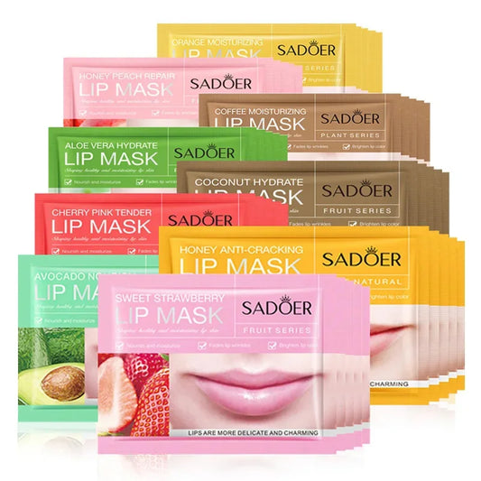 10pcs SADOER Fruits Moisturizing Lip Mask Nourishing Beauty Hydrating Crystal Collagen Gel Lip Patches Skin Care