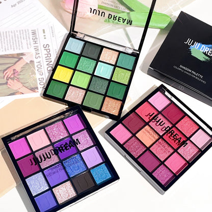 16 grid red eyeshadow tray Purple, glitter pearl matte eyeshadow, Shimmer makeup lasting women, Korean eye cosmetics