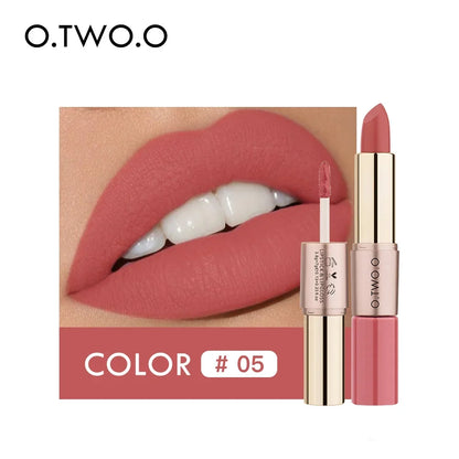 O.TWO.O 2 IN 1 Matte Lipstick&Liquid Lipstick 12 Colors Makeup Lip Glaze Waterproof Batom Lip Cosmetics Silky Texture