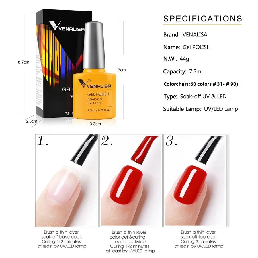 Luxury Color Nail Gel Venalisa Gel Nail Polish Lacquer Soak Off UV LED Long Lasting Nail Gel Varnish Good Price Super Gel Polish