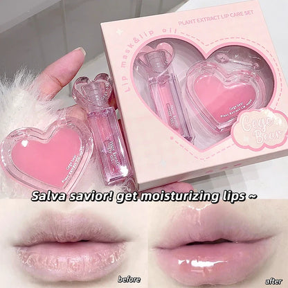 Gege Bear plant Extract Lip Balm Set Moisturizing Lip Balm Lip Gloss Set Moisturizing Colorless Moisturizing