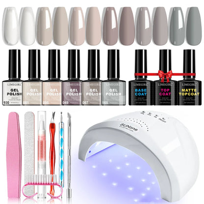 LIMEGIRL Gel Nail Polish Set UV LED Nail Light Gel Nail Kit Semi-Permanent Gel Varn Professional Nail Polishing Art Tool Set