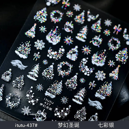 Christmas Nail Stickers Snowflake Nail Art Stickers Metal Silver Self-Adhesive Nail Decals ChristmasTree Winter Manicure Sliders
