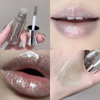 Black Rabbit Gothic Silver Metallic Lip Gloss Black Mirror Light Translucent Lip Lacquer Non-Sticky Water Gloss Lips Tint Makeup