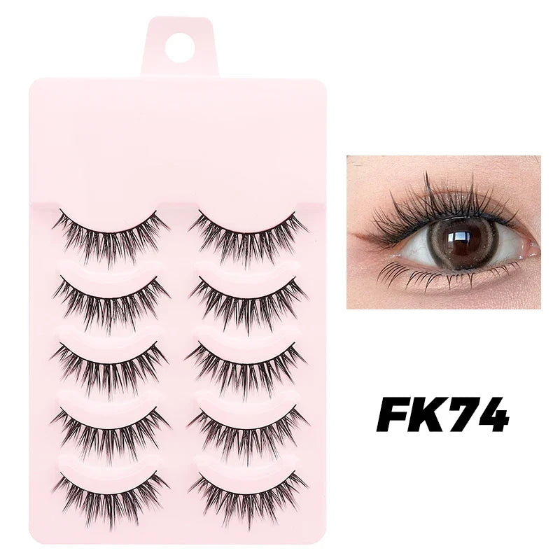 DINGSEN 5 Pairs Manga Lashes Eyes Lashes Soft Natural Long Eyelashes Fake Lashes Anime Wispy Strip False Eyelashes Makeup