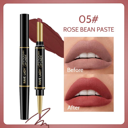 Rave Lady 2 IN 1 Matte Lipstick Lipliner Pencil 6 Color Christmas Gift Waterproof Lipstick Sexy Red Long Lasting Lipliner Makeup