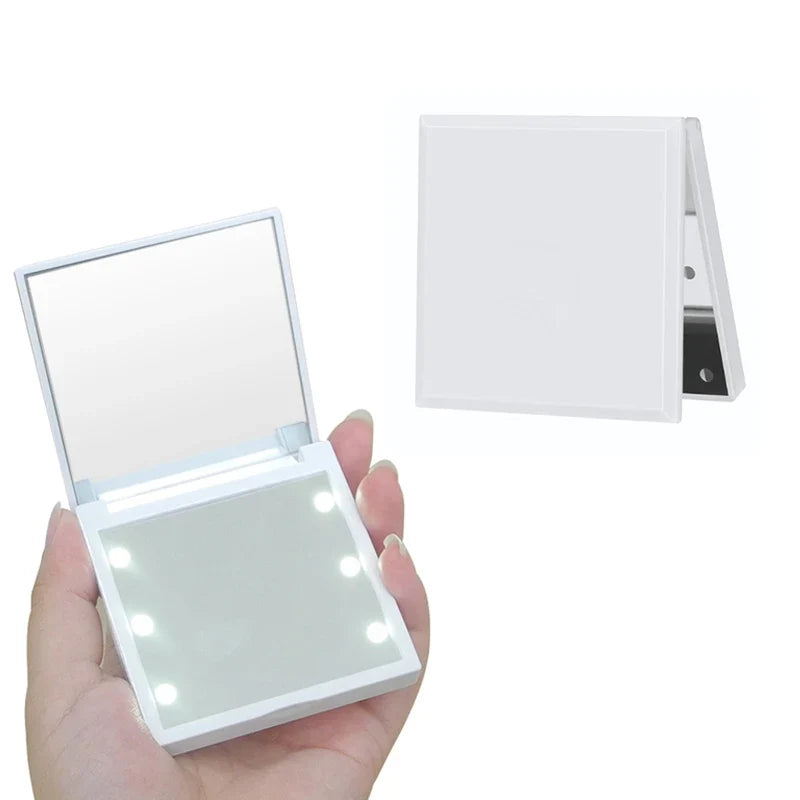 Travel Mirror with Light Compact Makeup Mirror with 6 LED Lights, Folding Pocket Lighted Compact Mirror for Purse Gift for Women
