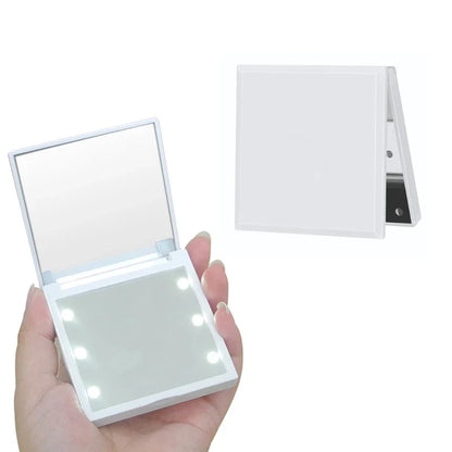 Travel Mirror with Light Compact Makeup Mirror with 6 LED Lights, Folding Pocket Lighted Compact Mirror for Purse Gift for Women