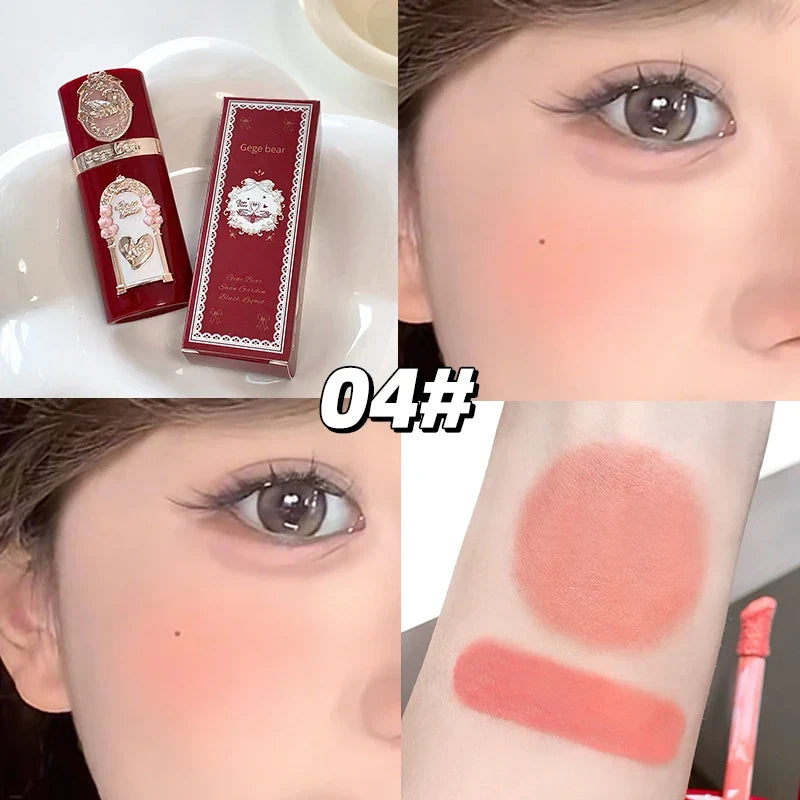 Gege bear Strawberry Cupid Pink Pop Set Velvet Matte Lip Cream Pressed Powder Liquid Blush Set Long Lasting Lightweight Makeu