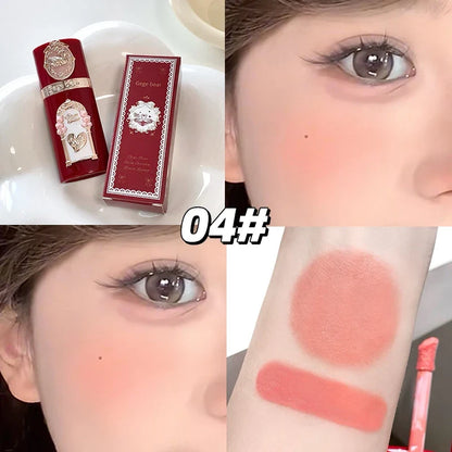Gege bear Strawberry Cupid Pink Pop Set Velvet Matte Lip Cream Pressed Powder Liquid Blush Set Long Lasting Lightweight Makeu