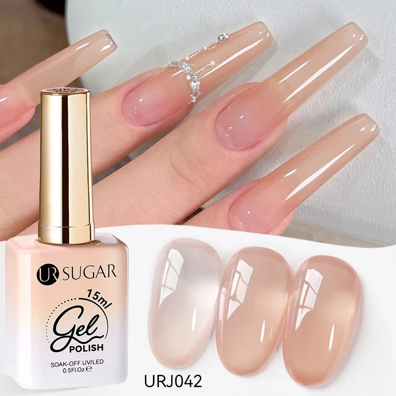 UR SUGAR 15ml Fiber Rubber Base Gel Upgrade Broken Nail Repaired Fiberglass Clear Quick Building UV Construction Gel Soak Off