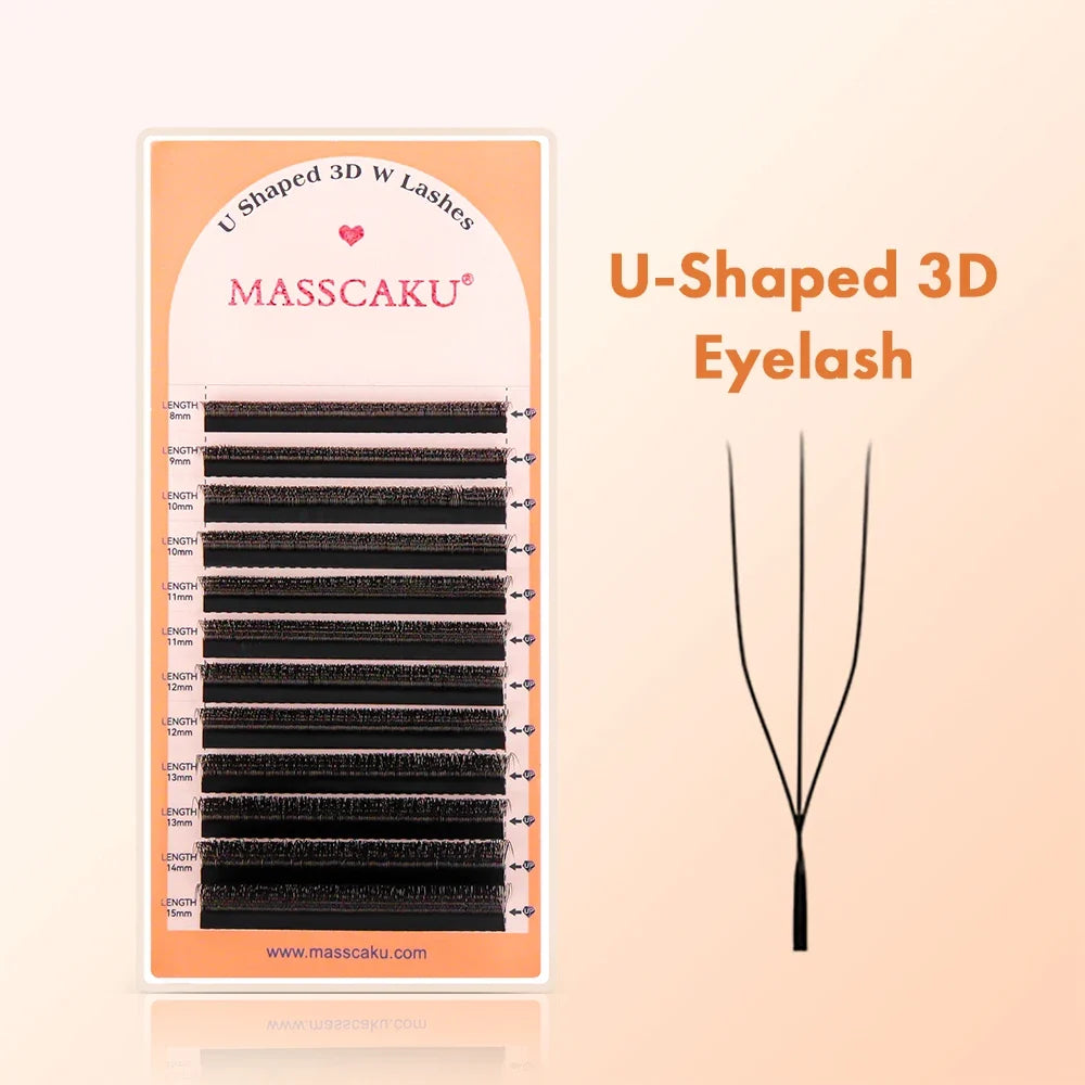 MASSCAKU U-shaped 3D 4D 5D Eyelash Extensions C D Curl U Shaped W Bloom Premade Fans Volume Lashes Natural Mink False Eyelashes
