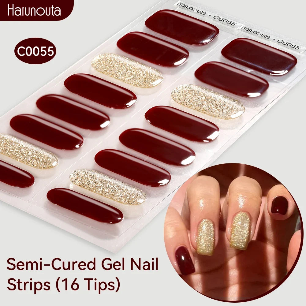 Gradient Auroras Semi Cured Gel Nail Strips Sparkly Shinning DIY Gel Polish Stickers for Nails Works with UV/LED Nail Lamps