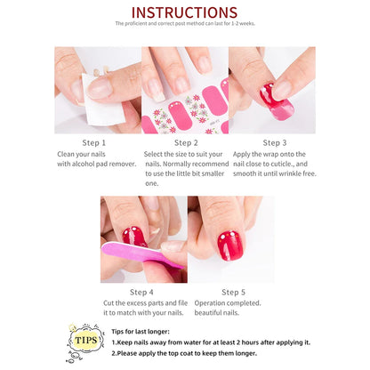 14Tips DIY Baking-Free Nail Stickers Spring Summer Flowers Self-Adhesive Nail Strips Full Cover Nail Decoration Decal