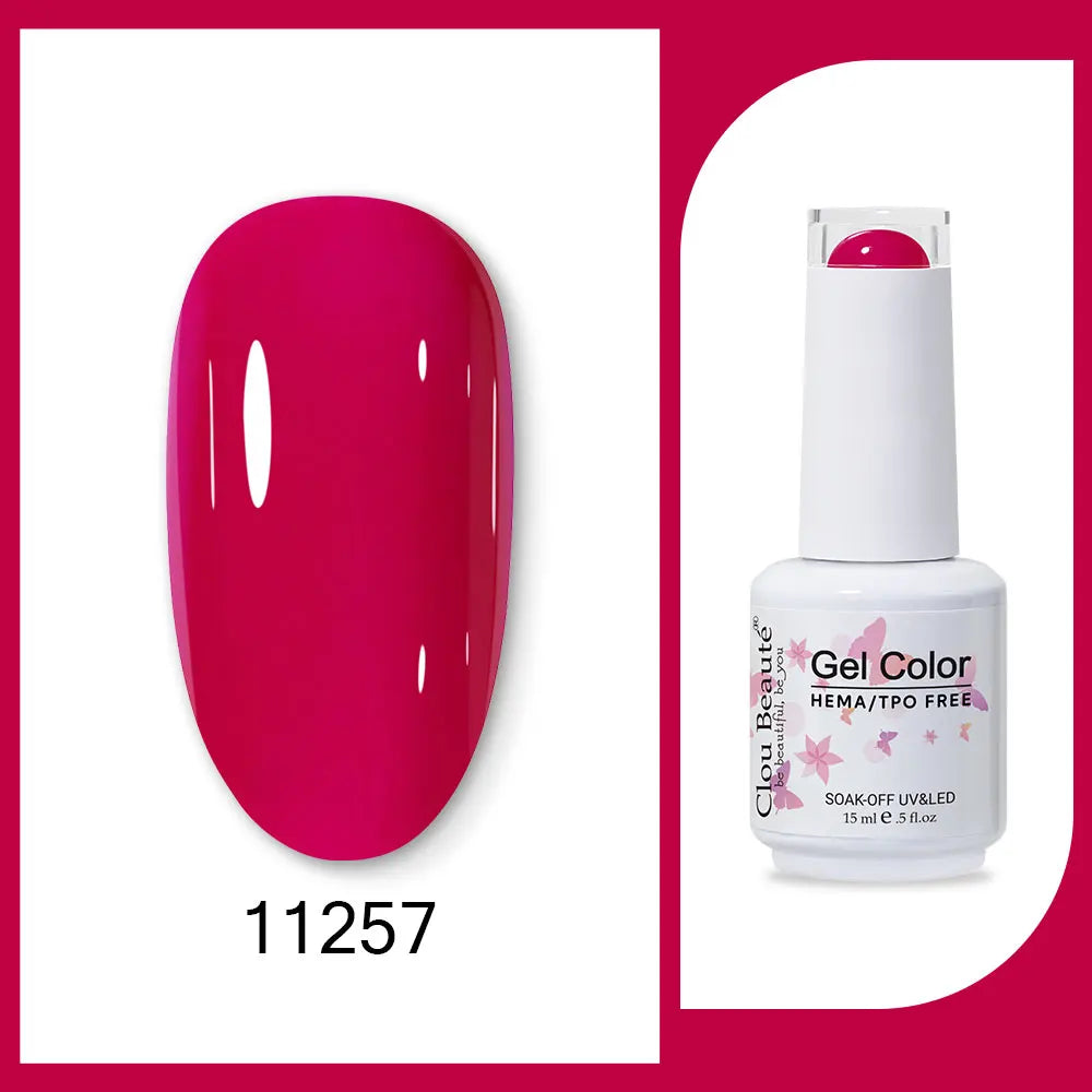 Clou Beaute 15ml Red Black White Green Neon Gel Nail Polish Base Top Coat Velvet Top 400 Colors Semi Permanent Gel Nail Varnish