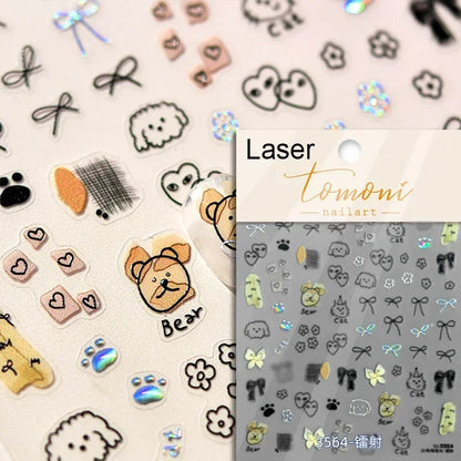 Cute Cat Eye Fishbone Animals Leopard Cat Ginger Cat Kitten Exclamation Point Paw Self Adhesive Nail Art Sticker Manicure Decals