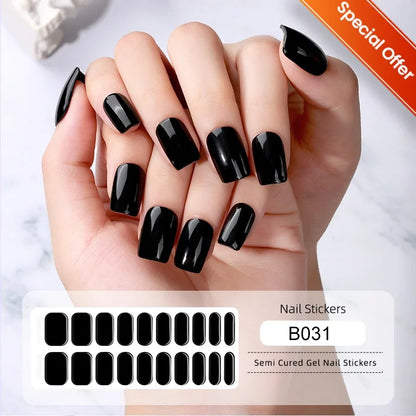 20Tips Gradient French Semi-cured Gel Nail Sticker UV Lamp Needed Full Cover Nail Gel Polish Wraps Manicure Press on Nails Decal
