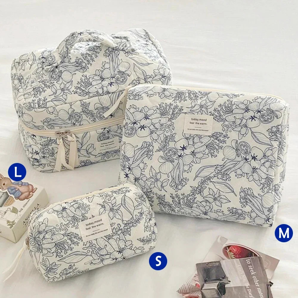 1pcs Cute Quilted Cotton Makeup Bag Women Zipper Cosmetic Organizer Cloth Handbag Box Shape Portable Toiletry Case for Girls