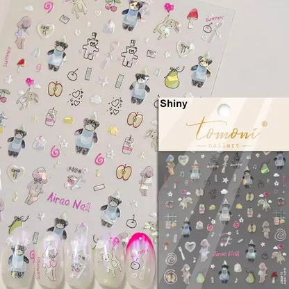 Cute Cat Eye Fishbone Animals Leopard Cat Ginger Cat Kitten Exclamation Point Paw Self Adhesive Nail Art Sticker Manicure Decals