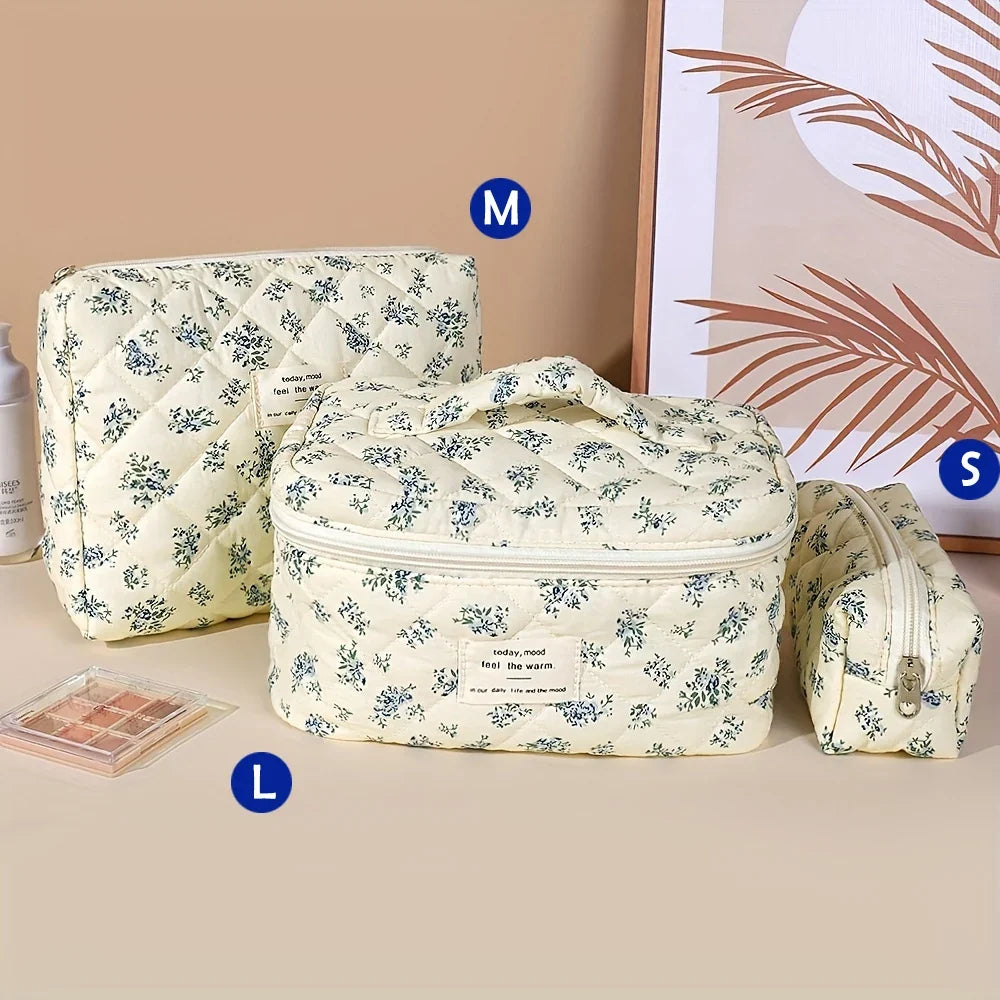 1pcs Cute Quilted Cotton Makeup Bag Women Zipper Cosmetic Organizer Cloth Handbag Box Shape Portable Toiletry Case for Girls