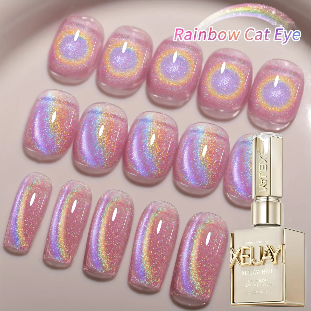 15Ml Rainbow Cat's Eye gel nail polish, UV LED curing, long-acting fast drying nail art gel - ideal gift for women For Spring