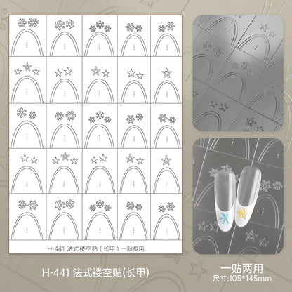Kaniu Transparent Hollow French Nail Stickers Snowflake Starry Design Nail Art Decal Self-Adhesive Manicure Stencil Template