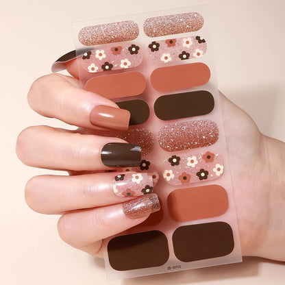 16tips DIY Baking-Free Nail Stickers Spring Summer Flowers Adhesive Nail Strips Patch Slider Full Cover Nail Decoration Decal