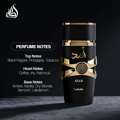 Lattafa Perfumes Asad Unisex Eau De Parfum Spray 3.4 Ounce Arabian Women's Perfume Natural Long Lasting Fragrance Cologne