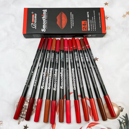 12 Colors Lip Liner Pen Set Professional Lip Liner Pencil Fashion Black Rod  Non-stick Cup Easy To Color Lipstick Pen Makeup